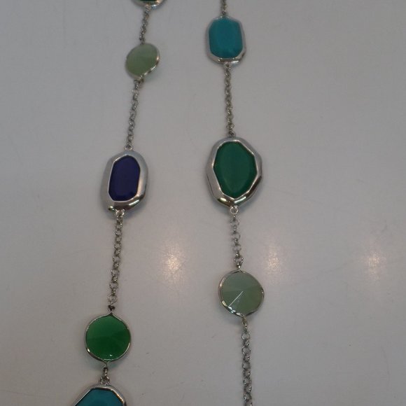Premier Designs (PD) Silvertone Blues & Greens 36" Necklace - Picture 2 of 14